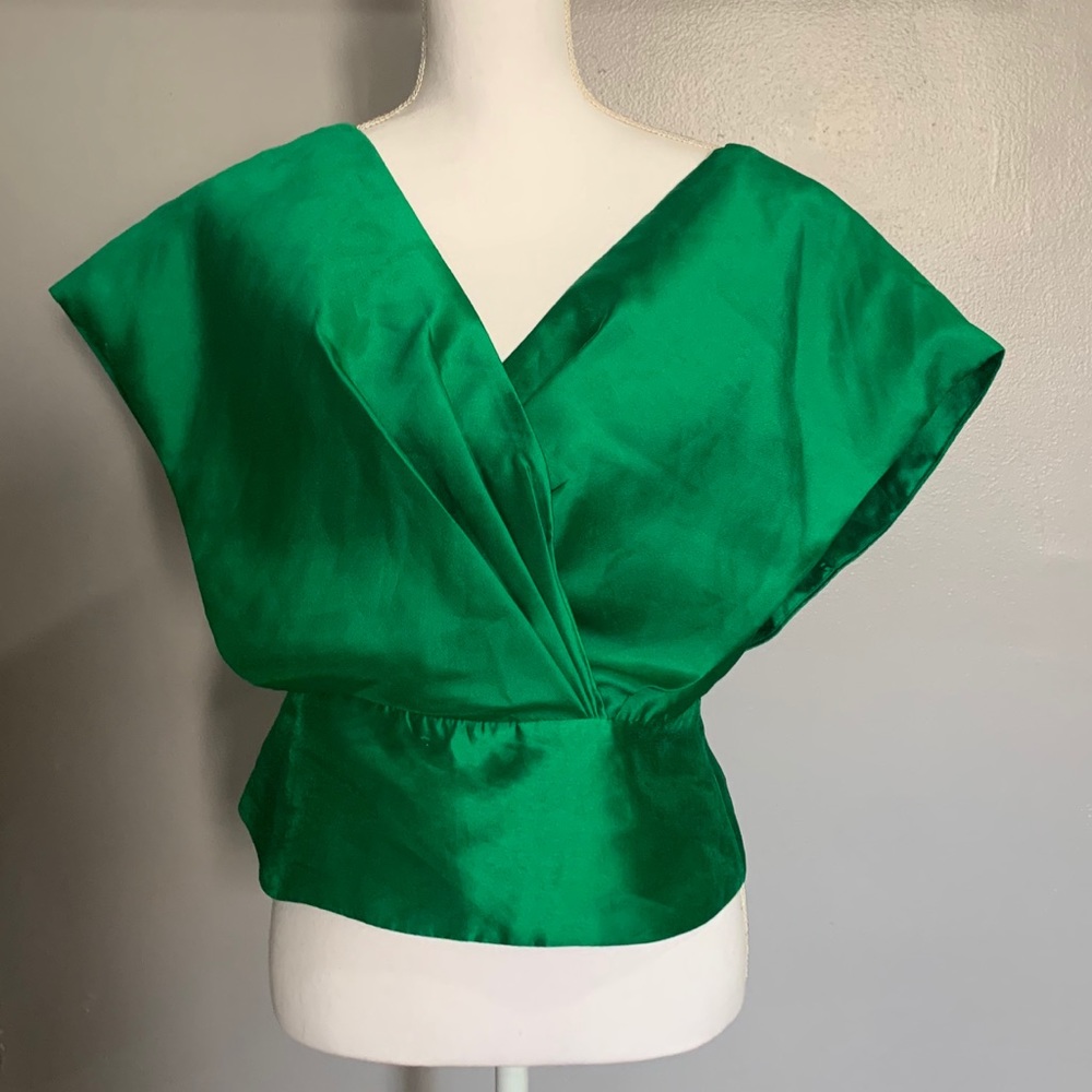 Blush Green Satin Blouse, gold zipper,